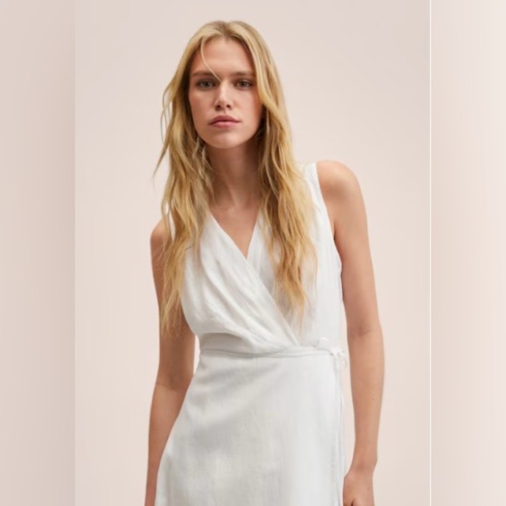 Mango White Linen Sleeveless Wrap Maxi Dress